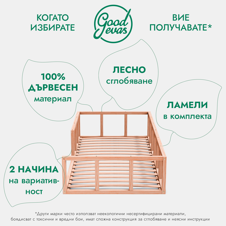 Монтесори легло на пода с ограда – Дървено детско легло за безопасен сън и игра