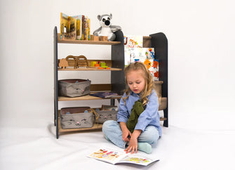 Рафт за книги и играчки 2-в-1 Монтесори за прохождащи деца